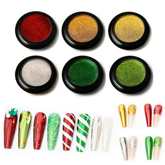 6 pcs Gold Chrome Nail Powder Kit Mirror Metallic Effect Chrome Powder for Nails,Nail Glitter Pigment Color Holiday Nail Chrome Powder