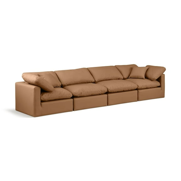 Meridian Furniture Indulge 140" Contemporary Orange Vegan Leather Modular Sofa