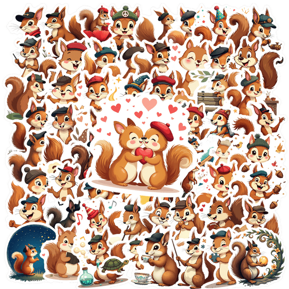 Cartoon Squirrel Theme Stickers, Waterproof Squirrel Theme Sticker for Water Bottle Laptop Phone Cases Planner Skateboard Luggage Helmet Party Favor Decor, Ideal for Adults Teens Teacher Rewards