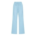 thumbnail image 5 of Womens Cotton Linen Pants Lightweight Drawstring Elastic Waist Pant Casual Wide Leg Lounge Trousers with Pockets Sky Blue M, 5 of 5