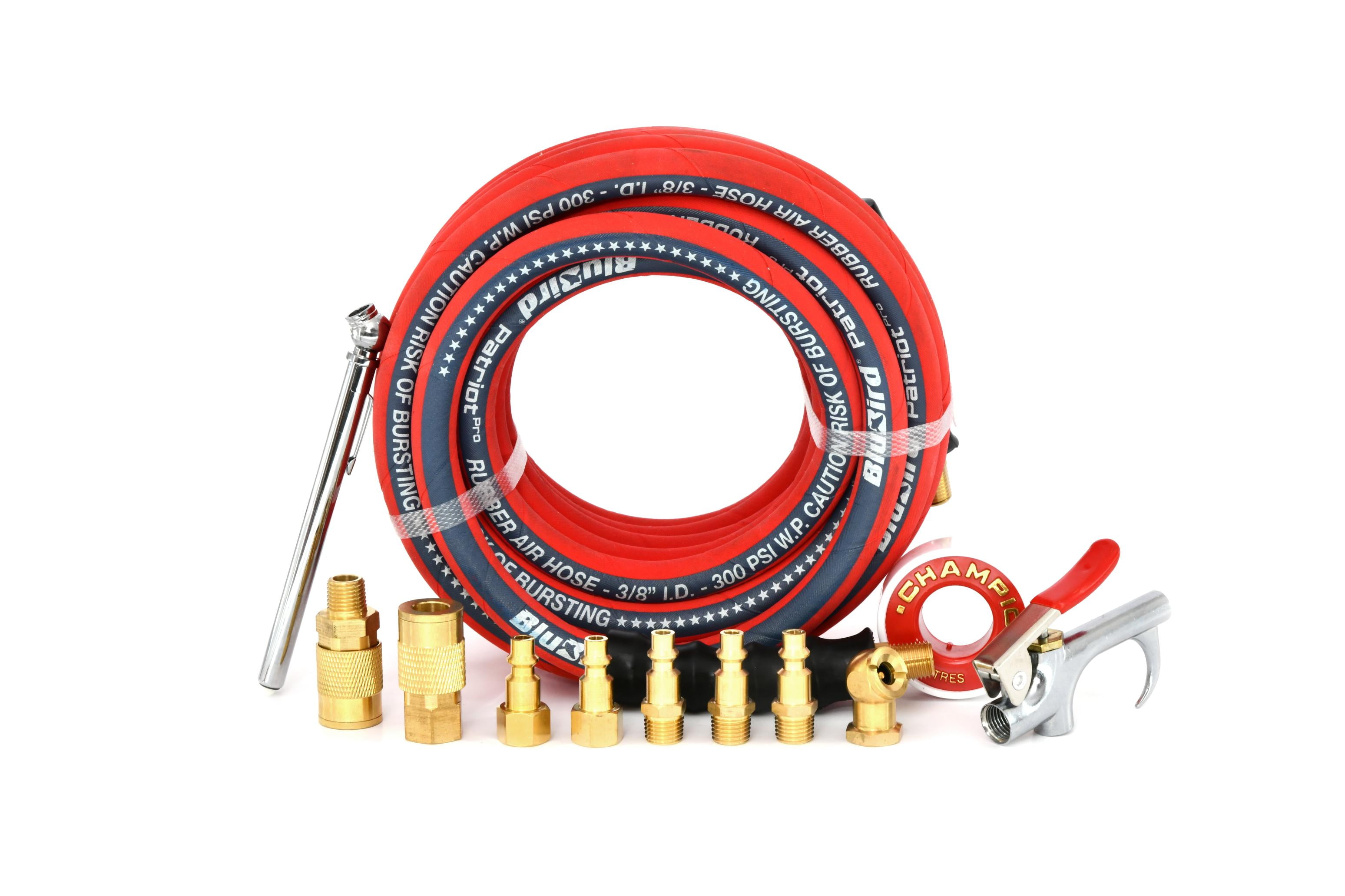 BluBird Patriot Pro Rubber Air Hose 3/8" x 25' - 12 Pieces Kit