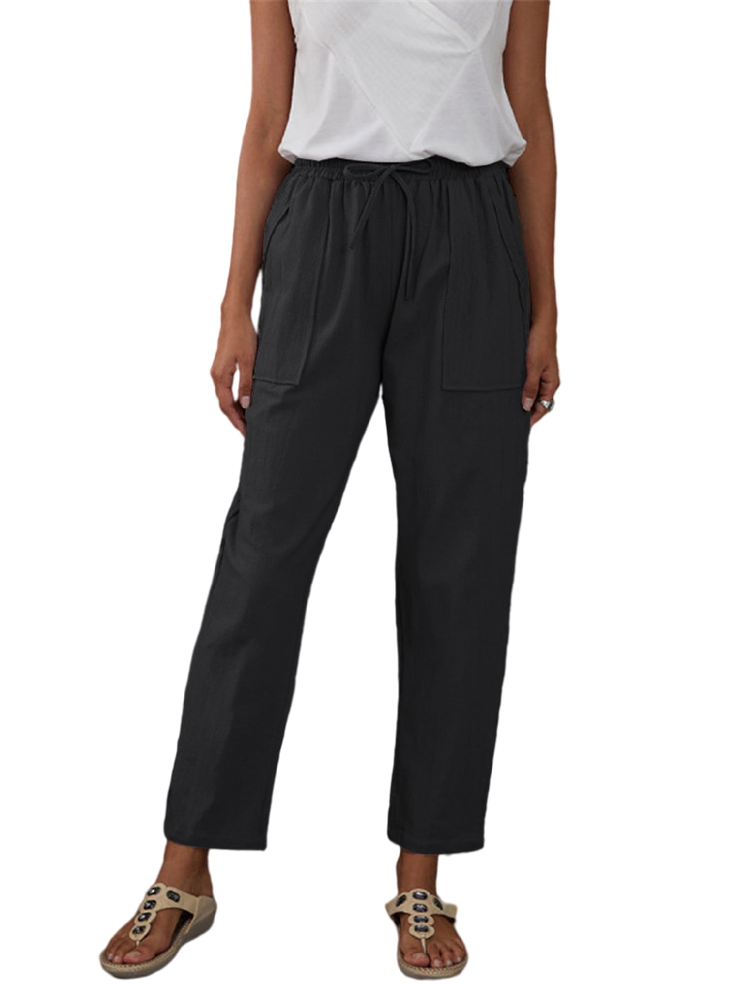 Niuer - Ladies Solid Color Loose Pants 