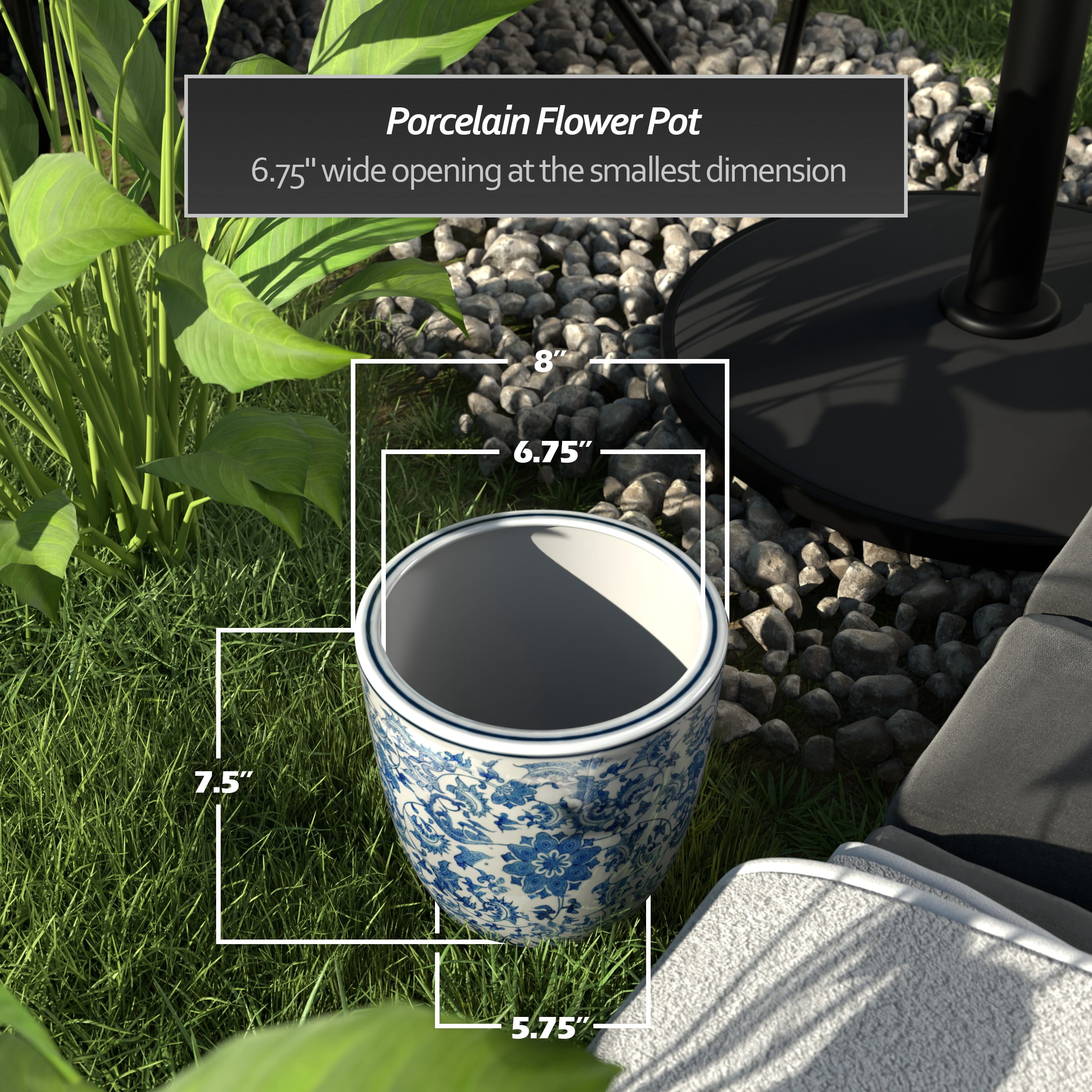 8" Planter - Blue and White Floral