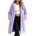 thumbnail image 3 of Women's Longline Fleece Coat Open Front Hooded Cardigan Cozy Textured Fuzzy Outerwear with Pockets Relaxed Fit Winter Overcoat for Home Daily Commute Outdoor Activities, 3 of 9