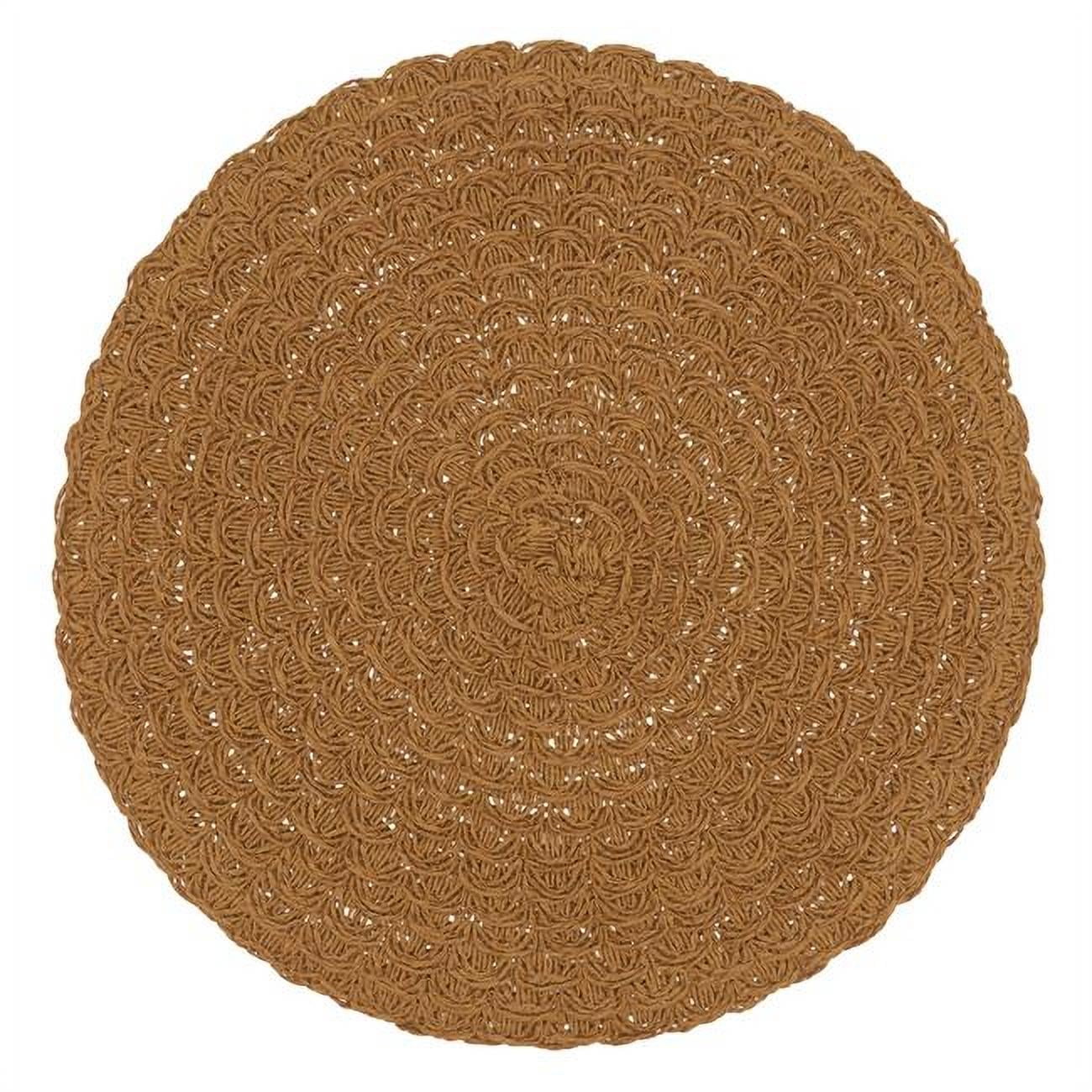 SARO 15 in. Round Paper Placemats with Woven Design Caramel Set of 4