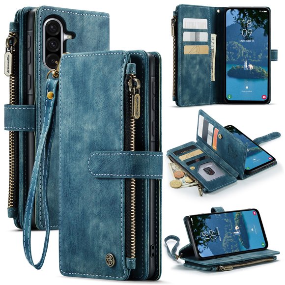 CaseMe Étui pour Samsung Galaxy A36 5G, Étui Portefeuille pour Femmes et Hommes, Mode Durable en Cuir PU avec Lanière Magnétique à Rabat, Dragonne, Fermeture Éclair, Porte-Cartes, Étui de Téléphone pour Samsung Galaxy A36 5G 6,7 Pouces