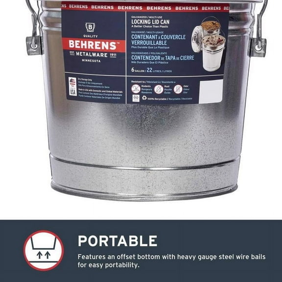 Behrens 6 gal Silver Galvanized Steel Garbage Can Lid Included Animal Proof/Animal Resistant