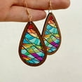 thumbnail image 6 of Bohemian Pattern Acrylic Bezel Wood Teardrop Earrings Women Summer Jewelry Gifts, 6 of 8