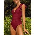 thumbnail image 3 of Beautyin Womens One Piece Bathing Suit Deep V Neck Swimsuit Flounce Ladies Solid Plunging Beachwear, 3 of 5