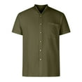 thumbnail image 3 of Hombres Casual Sólido Bolsillo Botón Stand Collar Wash Algodón Cardigan Camisa Tops Blusa Pompotops  oipoqjl46499, 3 of 4