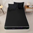 thumbnail image 4 of Homewish Lovely Pet Cats Zipper Queen Comforter Set with Fitted Sheet and 2 Pillowcases,Cute Animal Themed Zipper Bedding Set,Purple Green,Black Reversible,4pcs, 4 of 8