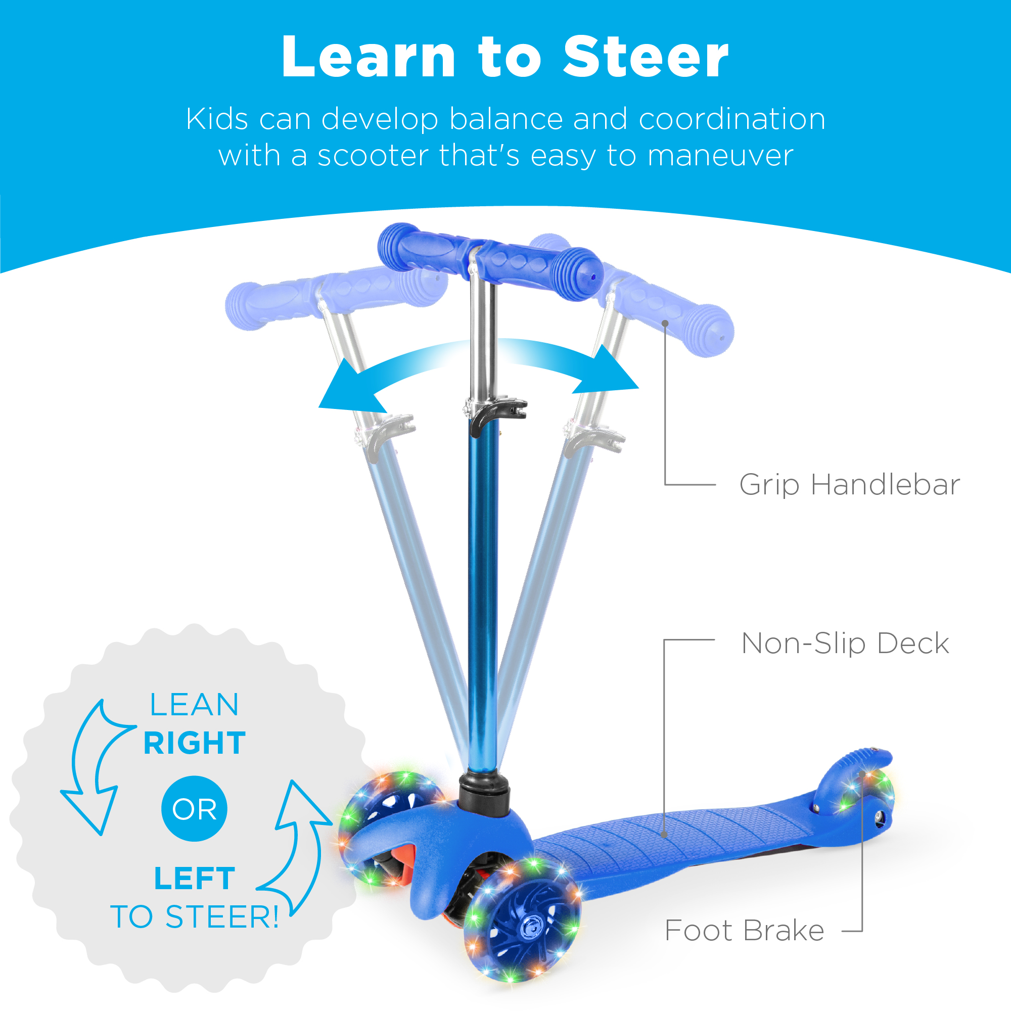 Best Choice Products Kids Mini Kick Scooter with Light-Up LED Wheels, Blue photo 4