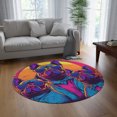 thumbnail image 4 of Retro Synthwave French Bulldogs Cartoon - Animated Summer Design Round Rug, 4 of 5