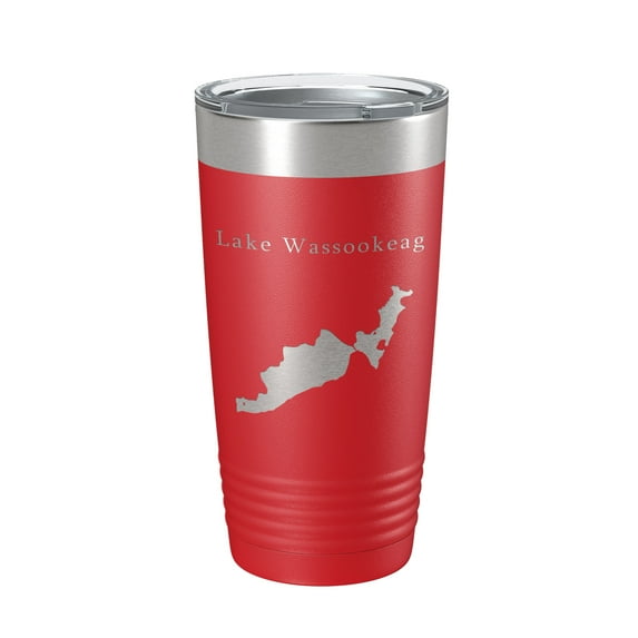 Lake Wassookeag Map Tumbler Travel Mug Insulated Laser Engraved Coffee Cup Maine 20 oz Red