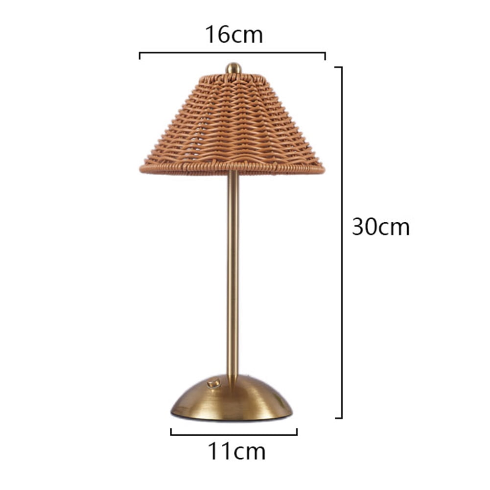 HUISZJ Cordless Table Lamp, Rechargeable Touch Control Rattan Table Lamp, Dimmable Retro Nightstand Lamp for Bedroom Home Decor