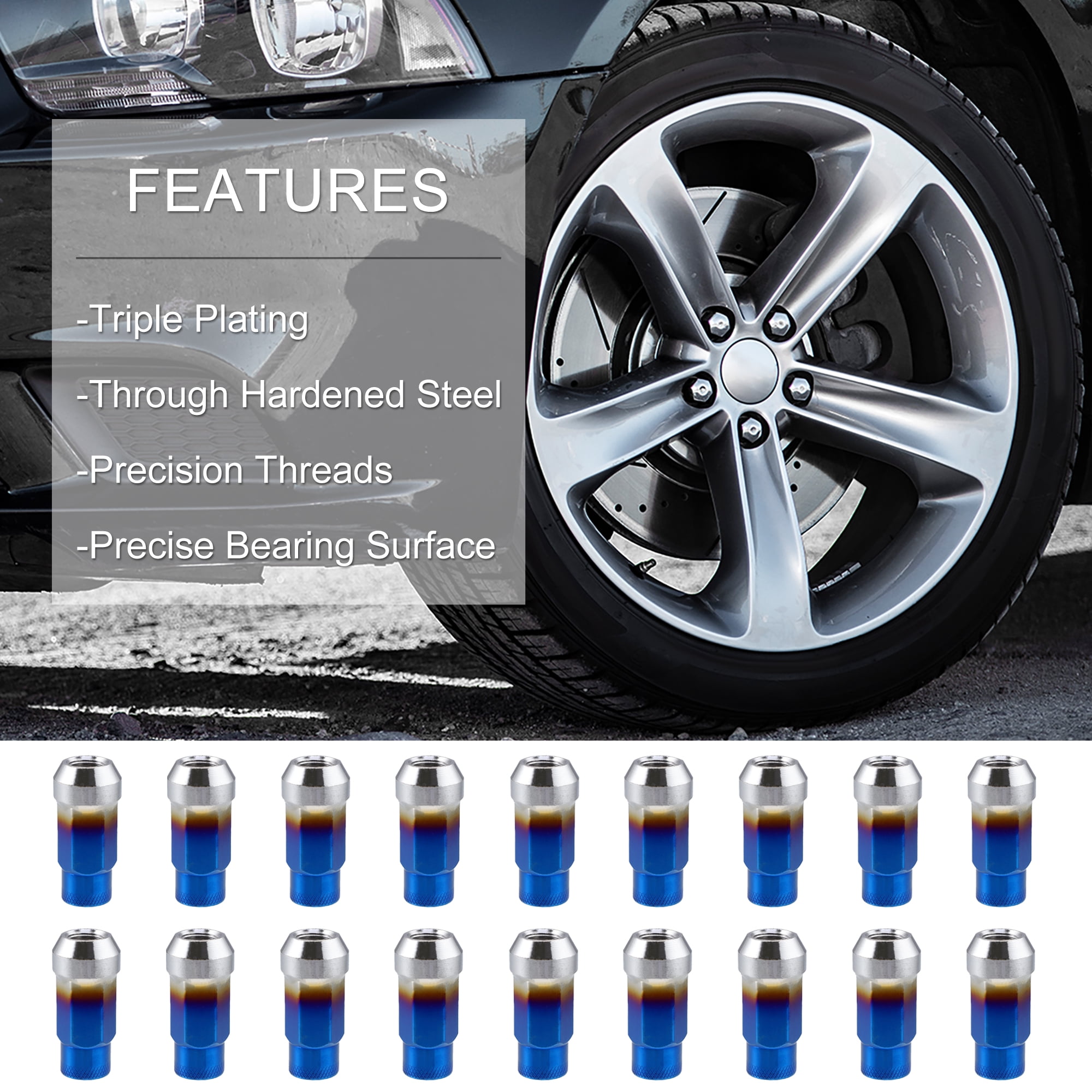 20pcs M12x1.25 CNC Lug Nuts Open End Wheel Lug Nuts with Socket Key Tool Set Multicolor