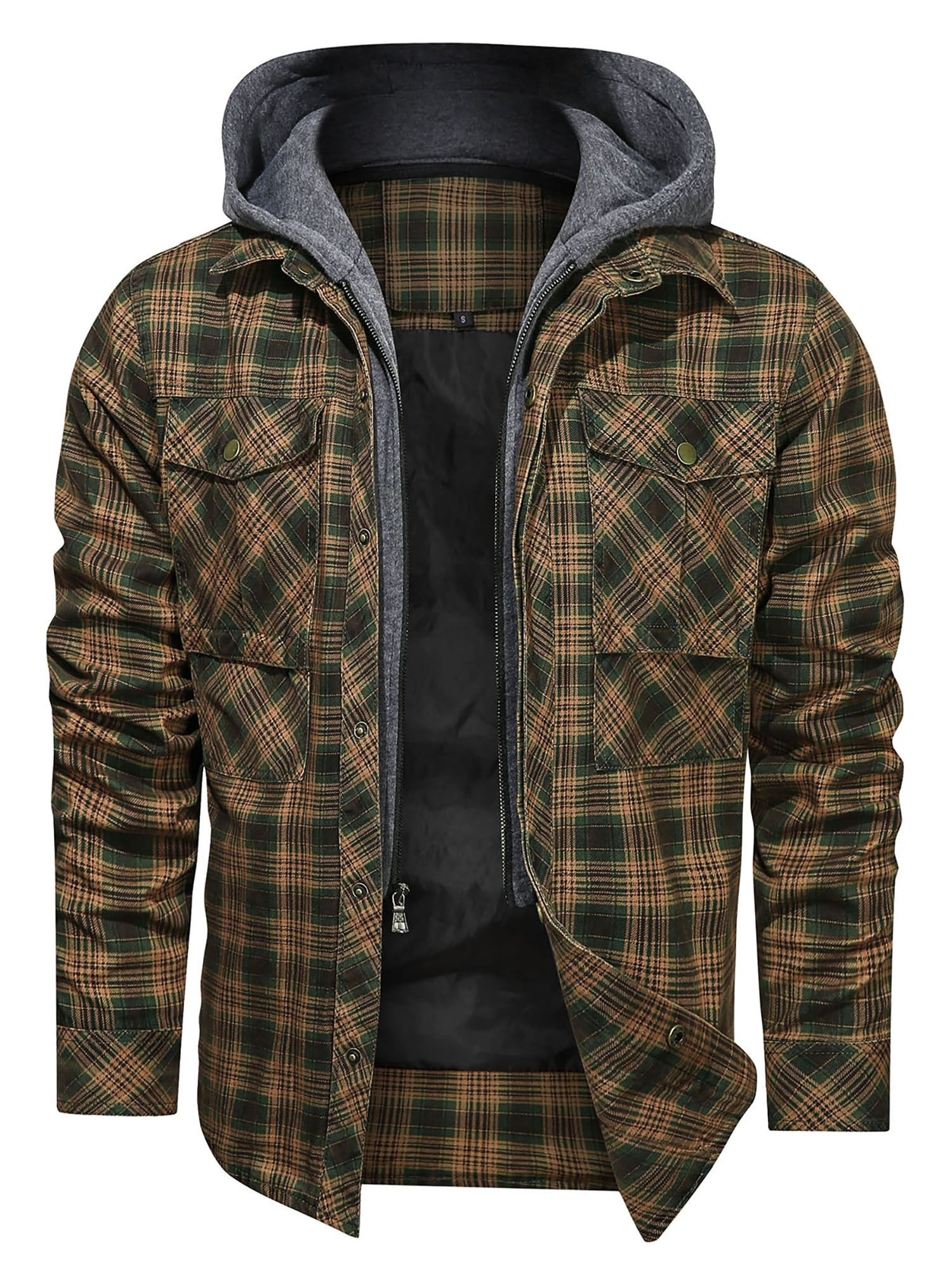 Anyvearon Men's Plaid Flannel Quilted Shirts Jacket with Removable Hood ...