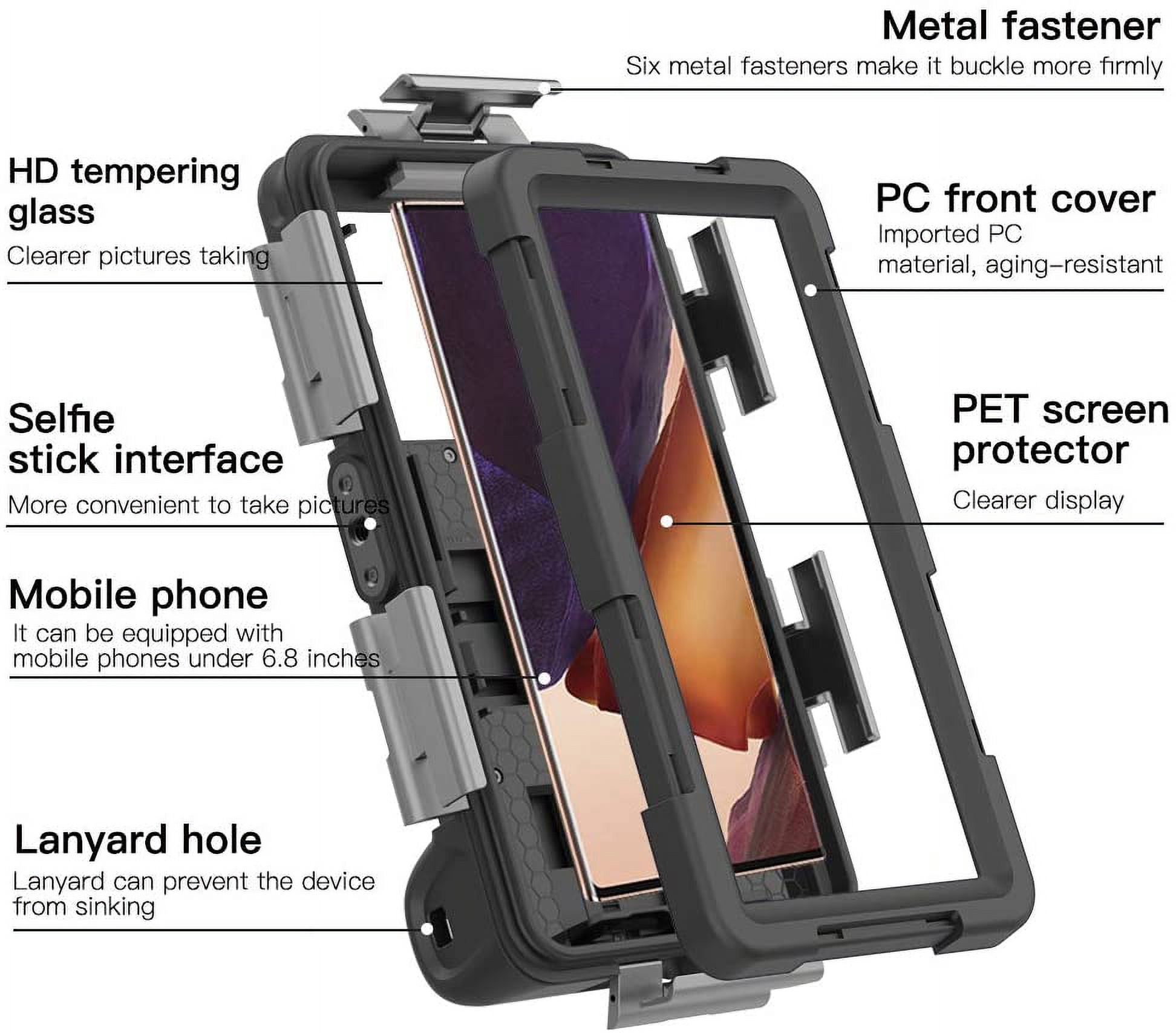 KOMI Waterproof Underwater Snorkeling Phone Case for iPhone 14/13/12/11 Pro Max Mini Xr/X/Xs/Samsung Galaxy Note10/9/8/S10/9/8 Ultra Plus Professional (Second Diving case, Black)