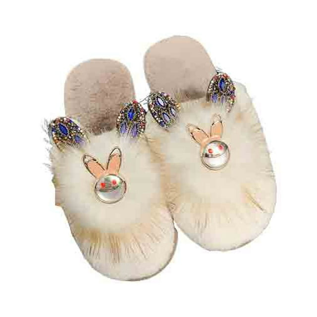 RKSTN Womens Slippers Cute Slippers And Winter Fashion Rhinestone Rabbit Ears Baotou Half Slippers,Slippers for Women Indoor Outdoor