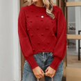 thumbnail image 2 of Women's Fall Crew Neck Pullover Sweater Cute Long Puff Sleeve Chunky Knit Sweater Pompom Top, 2 of 6
