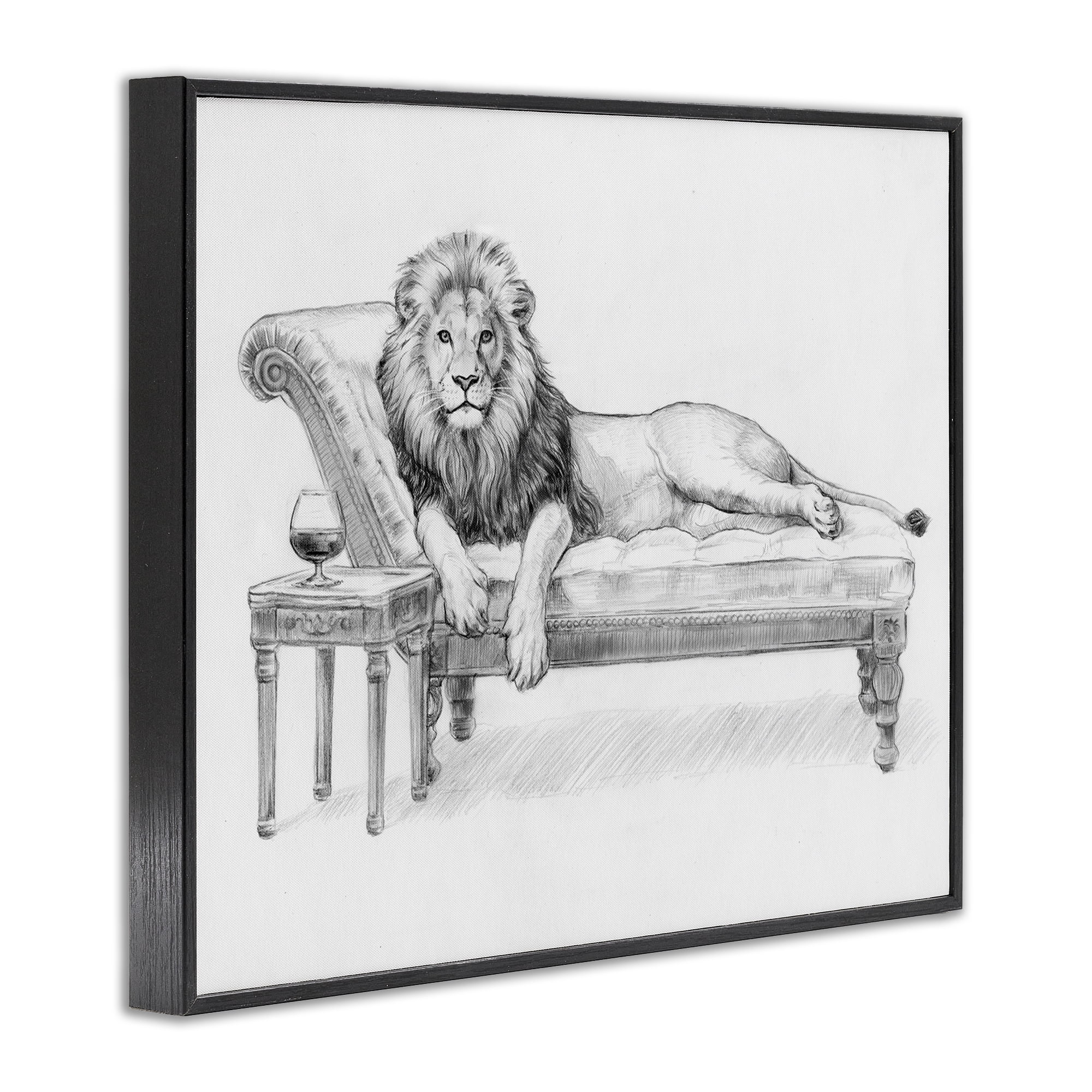 Stupell Industries Lounging Beast Lion Black Framed Giclee Art, design by Victoria Barnes