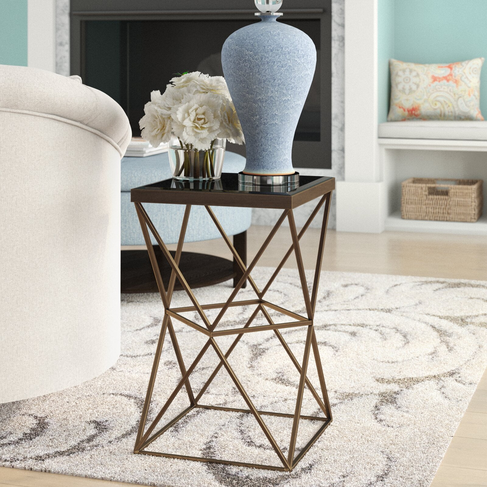 Marcos Glass Top Frame End Table