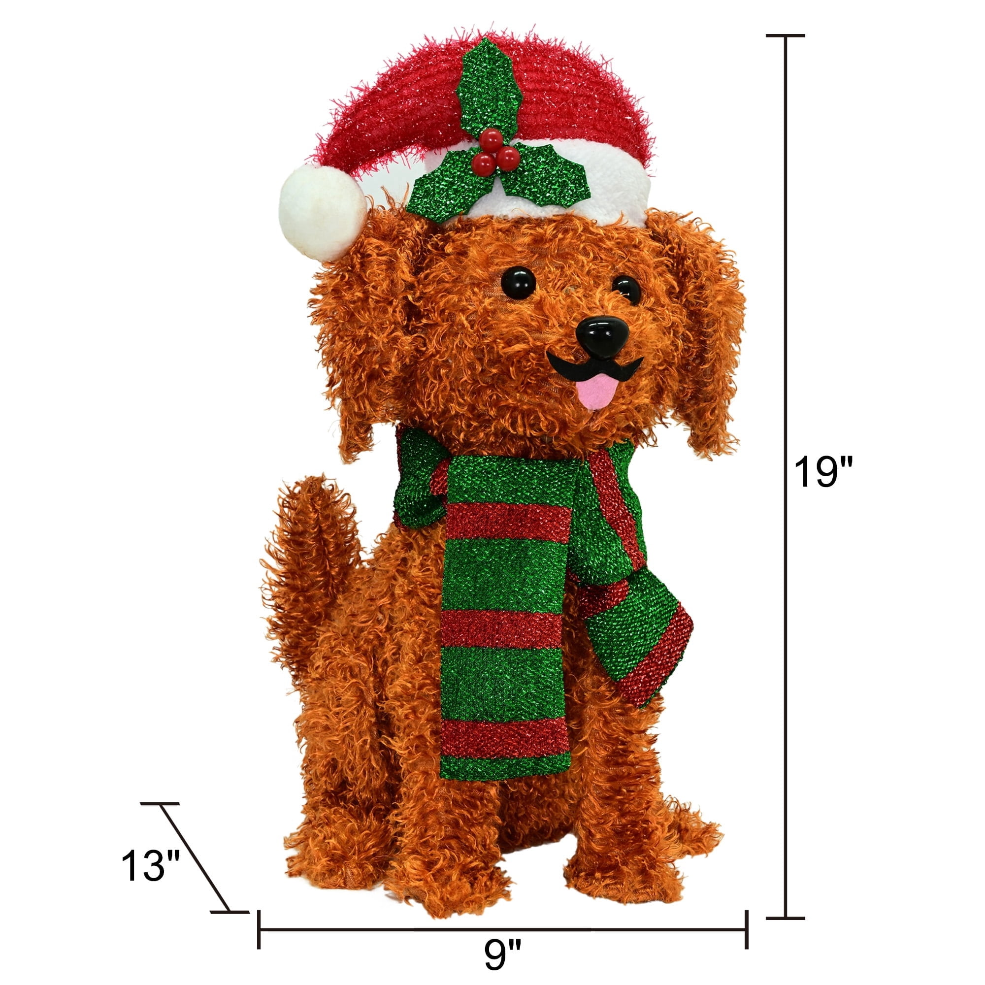 Indoor/Outdoor Light-Up Plush Dog Christmas Decoration with 35 LED Lights, Warm White, 19", by Holiday Time