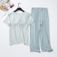 thumbnail image 4 of Besolor Ensembles de Pyjama pour Femmes Décontractés à Rayures, T-Shirts à Manches Courtes à Col Ras du Cou et Pantalons Capri, Tenue 2 Pcs, Vêtements de Nuit, Pyjamas, 4 of 7
