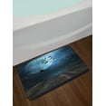 thumbnail image 2 of Halloween Bath Mat, Misty Lake Scene Rusty Wooden Deck Spider Eyeball and Bats with Ominous Skyline, Non-Slip Plush Mat Bathroom Kitchen Laundry Room Decor, 29.5 X 17.5 Inches, Blue Brown, Ambesonne, 2 of 2