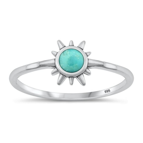 Simulated Turquoise Sun Ring .925 Sterling Silver Band Blue Cubic Zirconia Jewelry Female Size 8