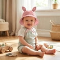 thumbnail image 4 of Baby Sun Hat Kids Boys Girls Cotton Solid Bucket Hat with Ears Adjustable Chin Strap Summer Hat for Toddler 0-3 Years, 4 of 6
