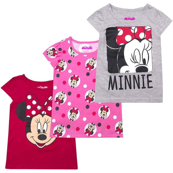 Disney 3-Pack Short Sleeve Graphic T-Shirts for Toddler and Little Girls - Minnie Mouse
