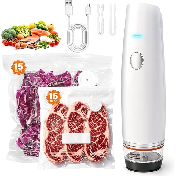 Compact Vacuum Sealer for Food, Portable Cordless Handheld Vacuum Sealer Machine   30 Reusable Bags