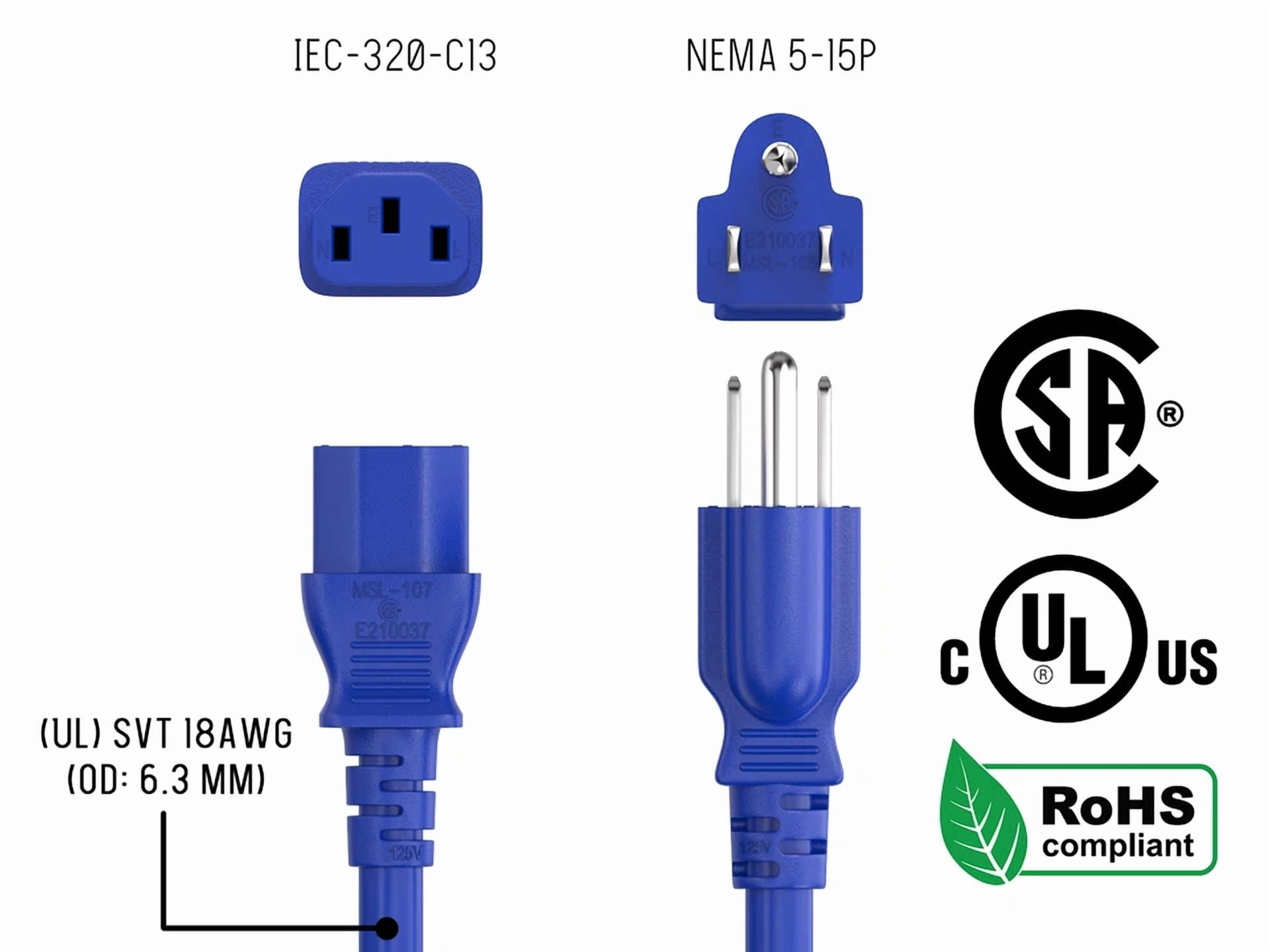BUTTERFLY- Cable Leader 4Ft Universal Ac Power Cord Nema 5-15P To Iec320 C13 18Awg Blue