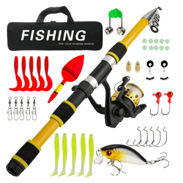 Telescopic Fishing Rod and Reel Combo 6ft Fiberglass Portable Travel Kit for All Anglers