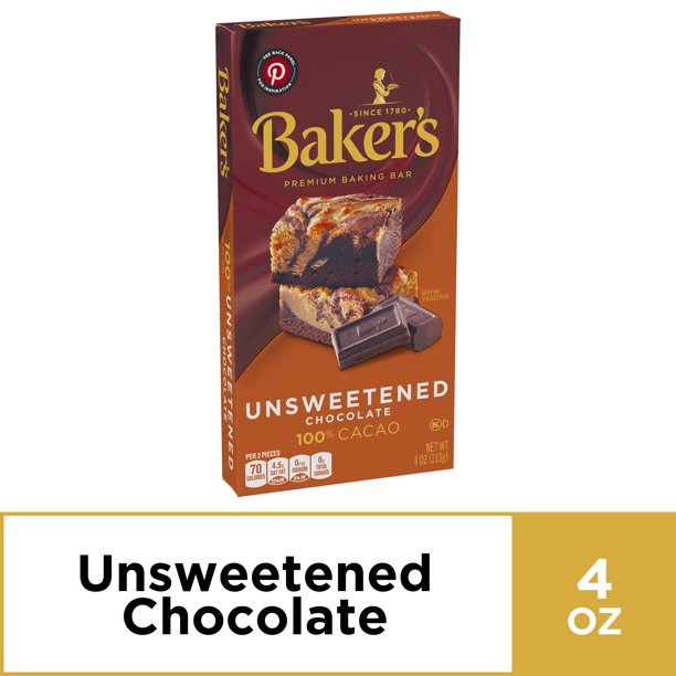 Baker's Unsweetened 100 Cacao Baking Chocolate Bar, 4 oz Box
