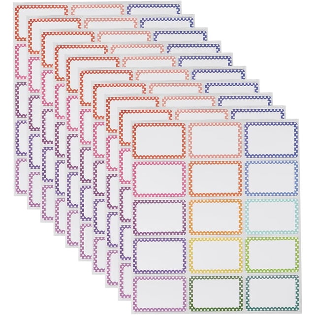 150Pcs 3 x 2 Inch Colorful Name Labels Adhesive Name Tag Stickers Rectangle PVC Large Rainbow Dot Border Frame Sticky Tags Labels Sheets for Party Family Home Conferences School Office Gifts