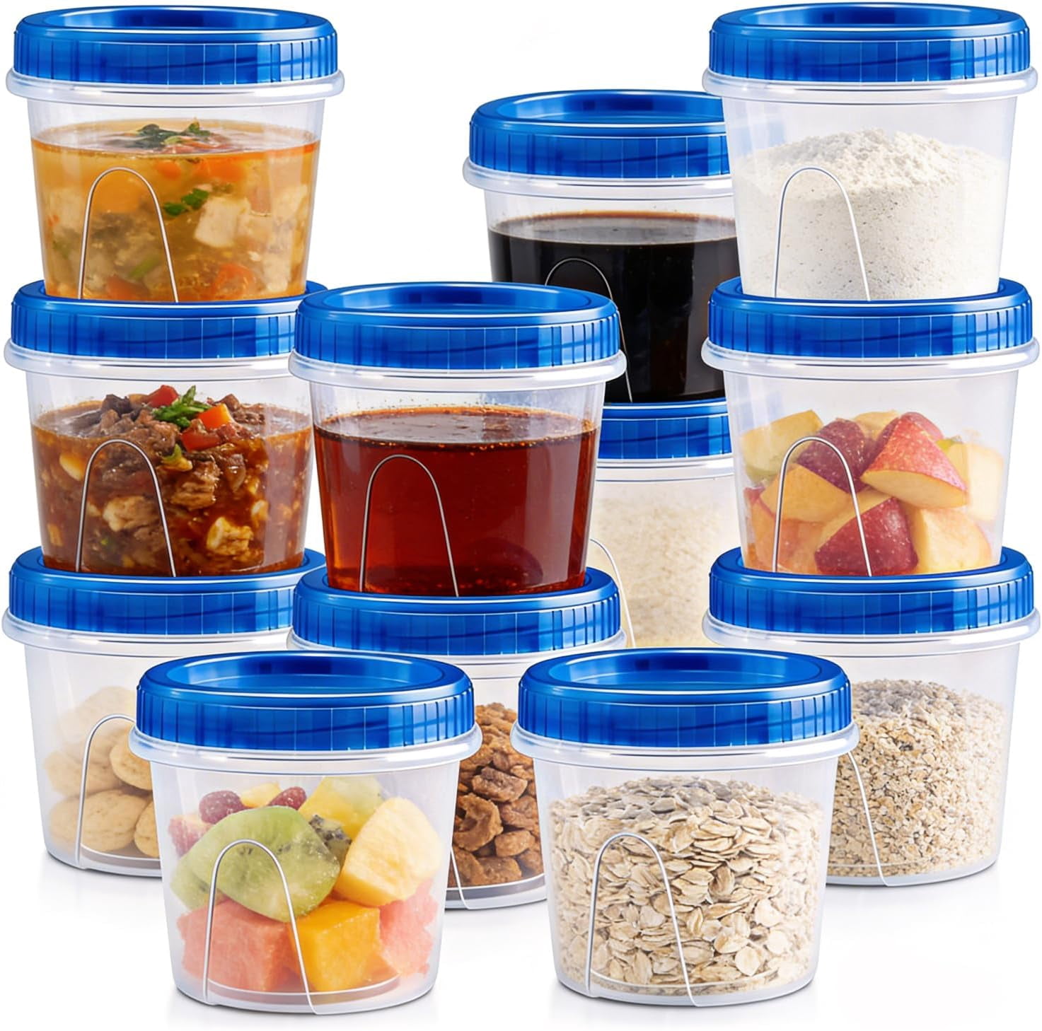 Freezer Storage Containers, [12 Pack-16 Oz] Airtight Plastic Food Storage Containers with Twist Top Lids, Soup, Meal Prep Containers | BPA Free | Stackable | Leakproof