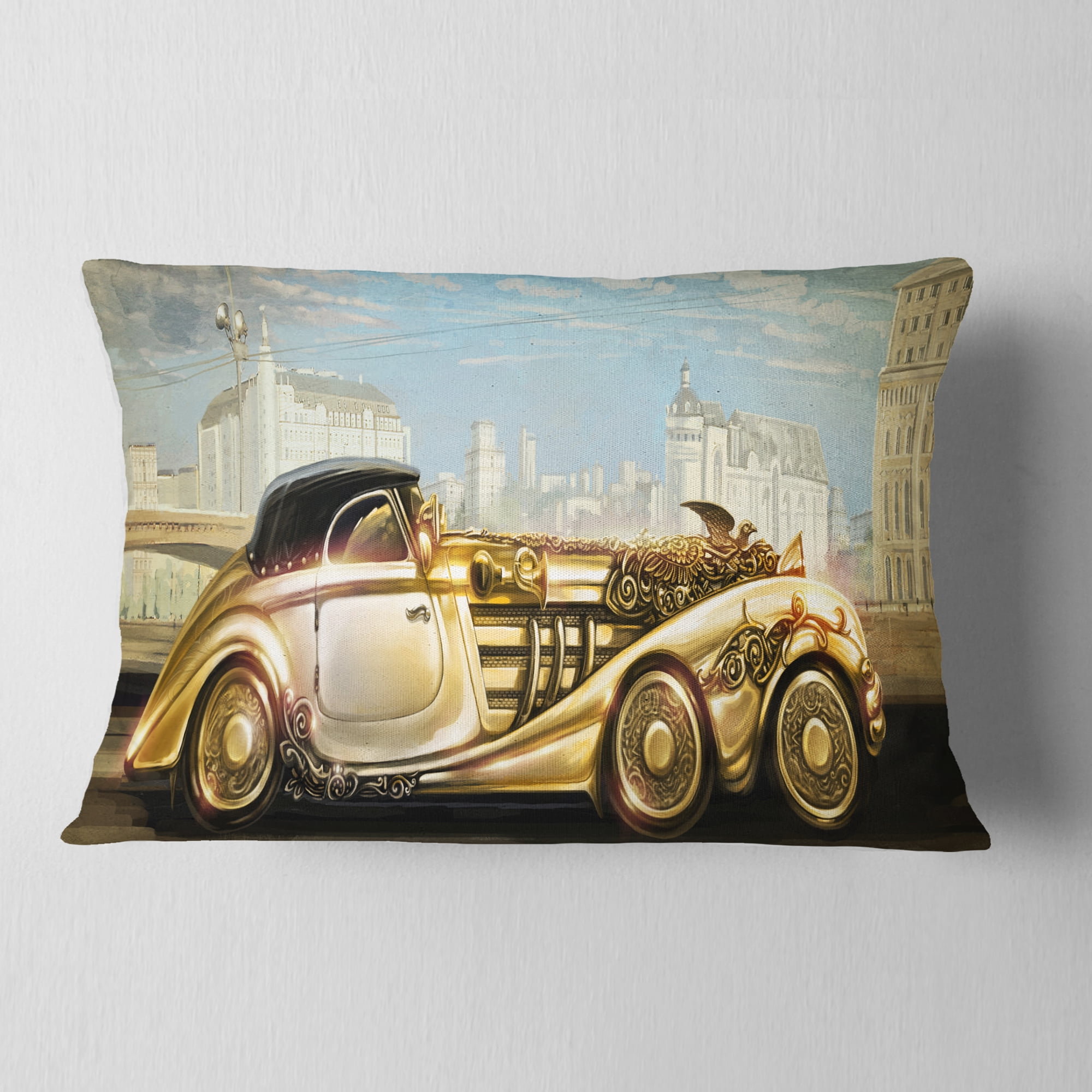 Designart Futuristic Gold Machine - Abstract Throw Pillow - 12x20