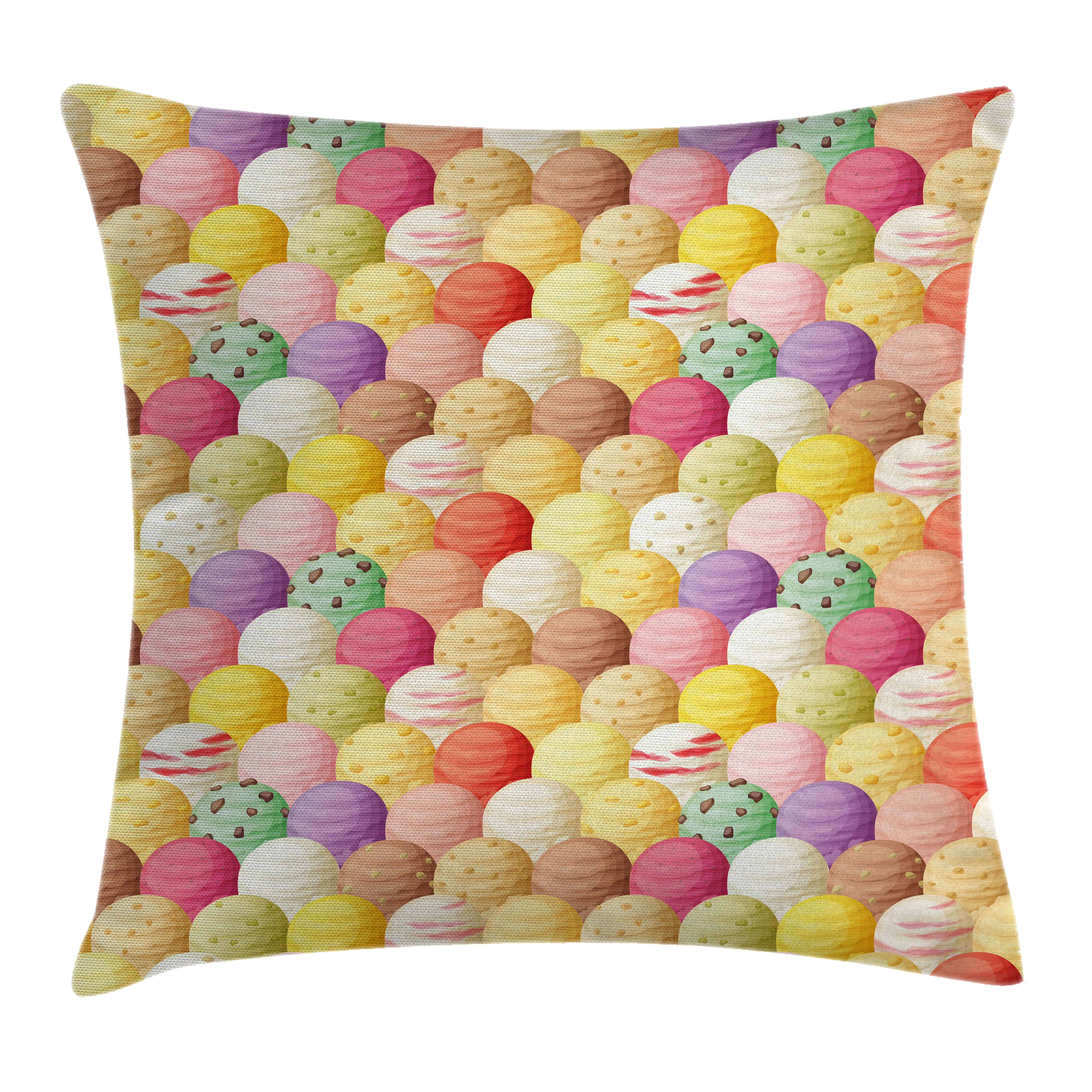 Ice Cream Decor Throw Pillow Cushion Cover, Circular Shapes Several Ice