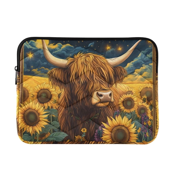 JIALIOU Laptop Sleeve Case with Zipper 13-13.3/15-16 Inch Compatible with MacBook HP Lenovo Dell ASUS Acer, Highland Cow in Sunflowers Field