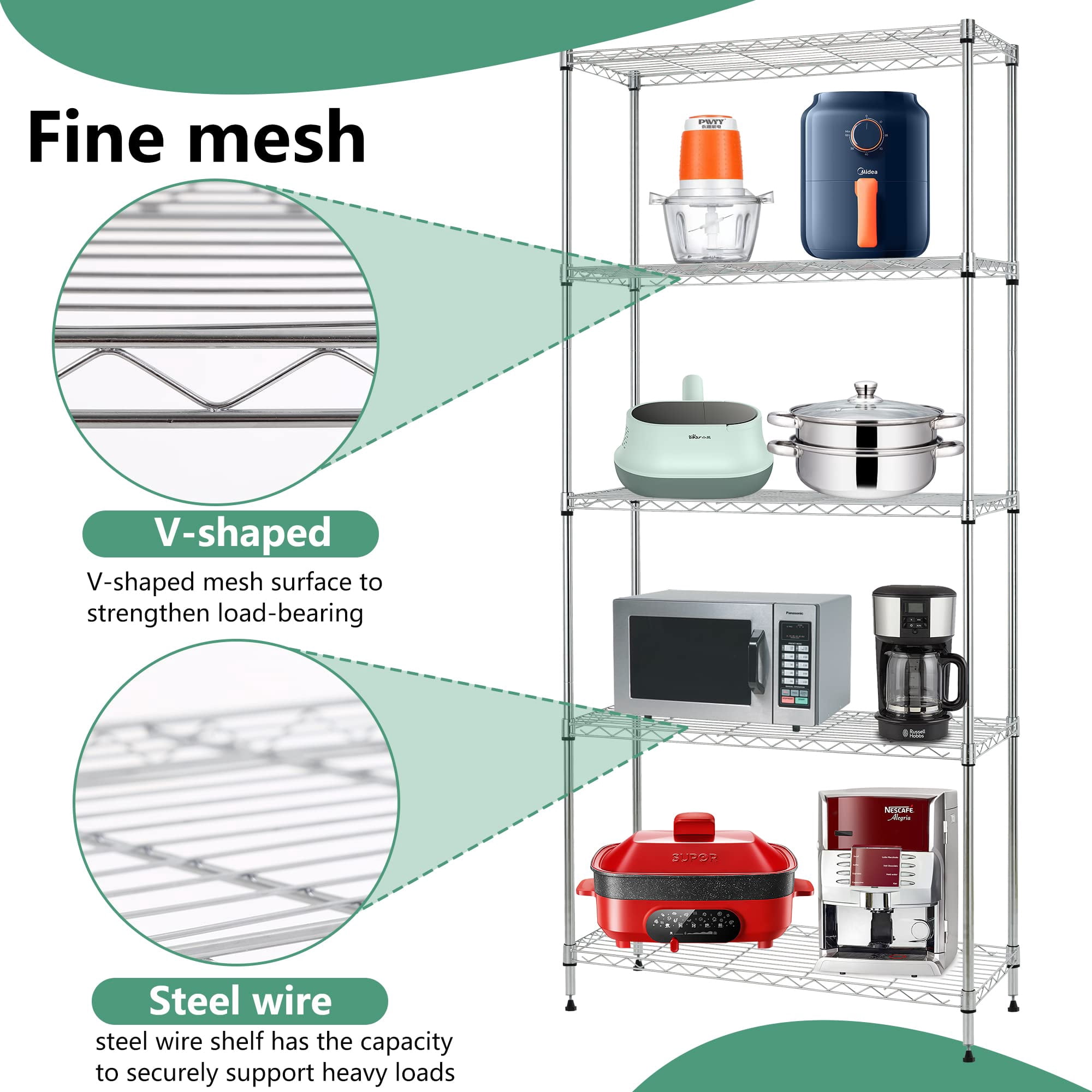 BestOffice Wire Shelving Unit Metal Shelf Organizer Heavy Duty Wire Rack Storage Unit Rack Utility for Bathroom Office Kitchen (Chrome, 14" D x 24" W x 60" H)