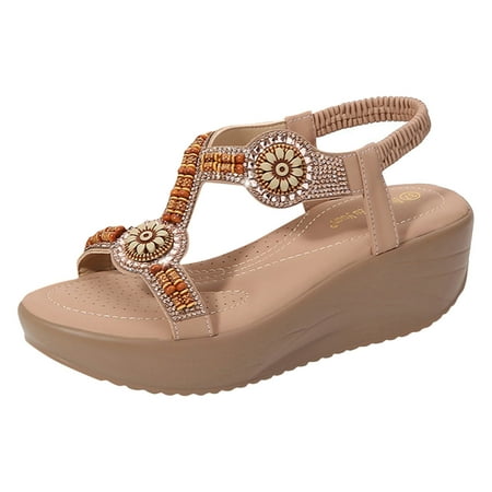 

Cathalem Women Sandals Fashion New Summer Round Toe Open Toe Comfortable Thick Sole Elastic Bland Wedge Sandals Pink 37