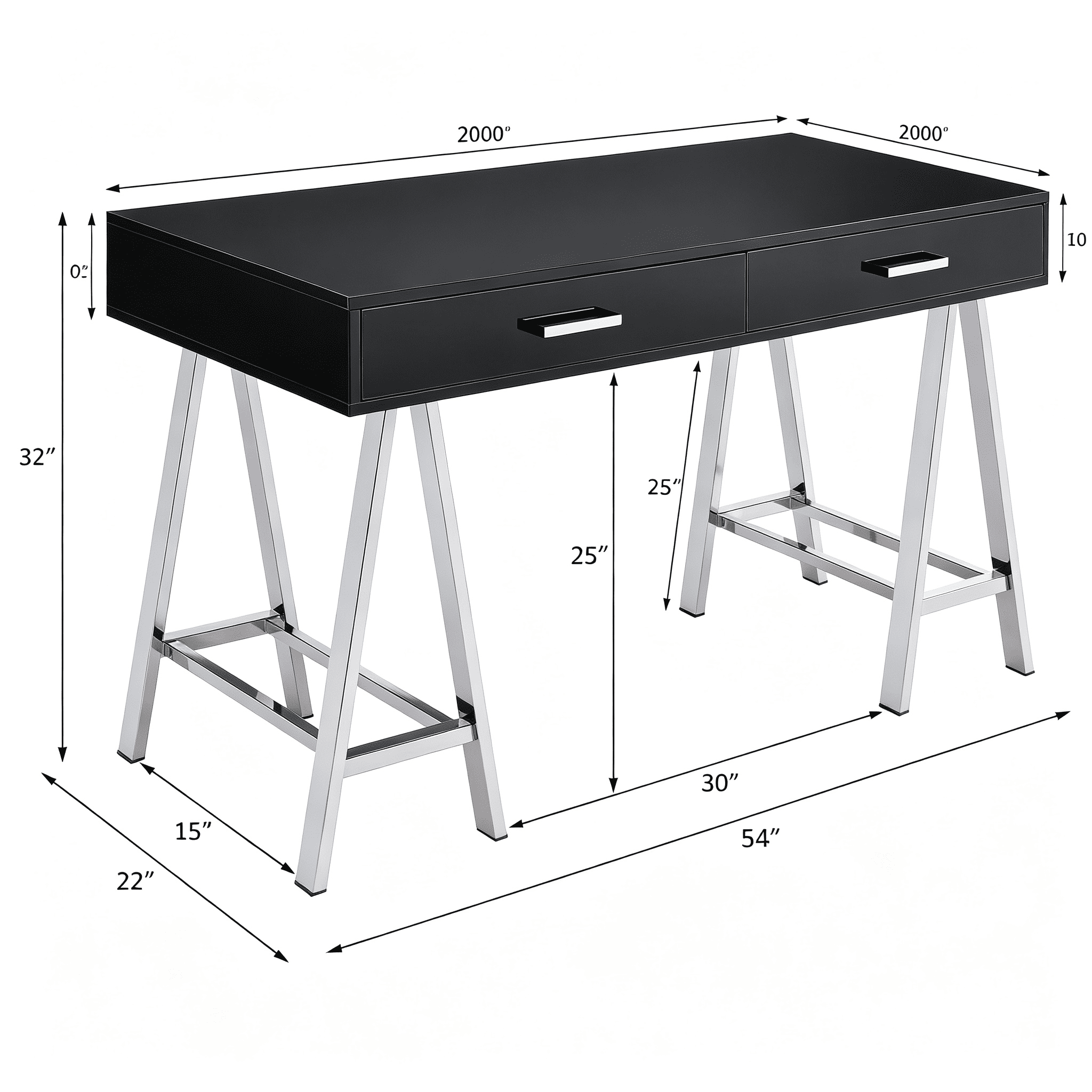 Astoutdoor Black High Gloss and Chrome Writing Desk with USB Port