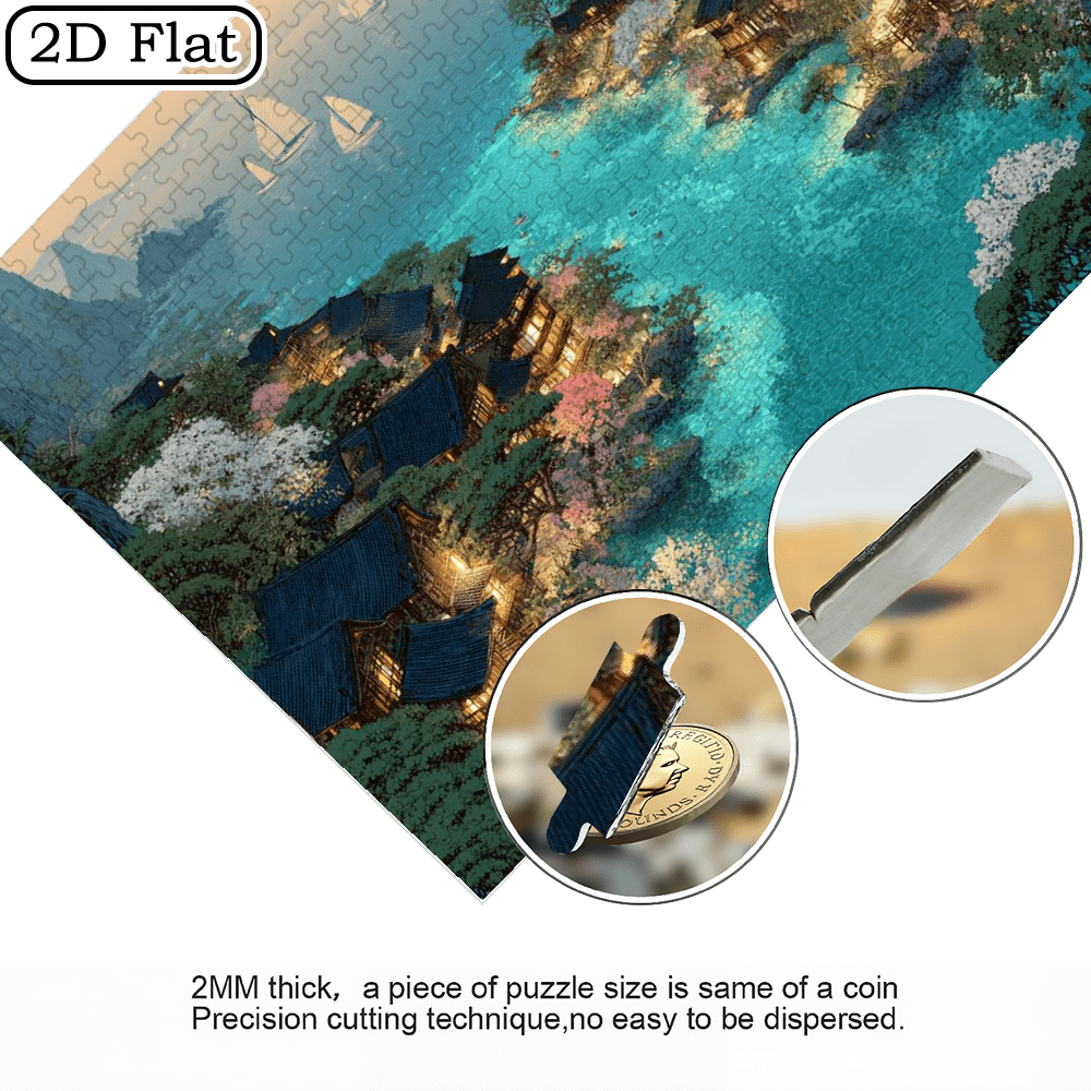 A Box of (1000pcs) Adult Puzzles, with Yanshui Ancient Residence Design, High Difficulty, Suitable for Adults, Family Entertainment. 29.4*19.6 in