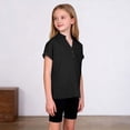 thumbnail image 5 of POIUYTR Girls Summer Cotton Linen Shirts Casual Loose V Neck Button Short Sleeve Blouses Kids Trendy Vacation Side Split Tops, 5 of 6