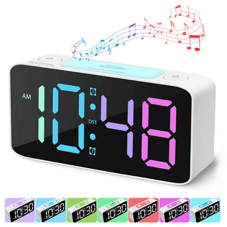 Super Loud Alarm Clock for Heavy Sleepers Adults,Digital Clock with 7 Color NightLight,Adjustable Volume,Dimmer,USB Charger,Small Clocks for Bedrooms,Ok to Wake Up for Kids,Teens (White RGB)