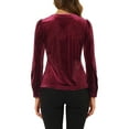 thumbnail image 4 of MODA NOVA Juniors Christmas V Neck Long Sleeve Solid Button Velvet Shirt Burgundy XS, 4 of 5