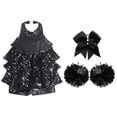 thumbnail image 4 of TiaoBug Kids Girls Cheer Dance Performance Costume Shiny Sequins Halter Ballet Dance Leotard Dress Black 4, 4 of 5