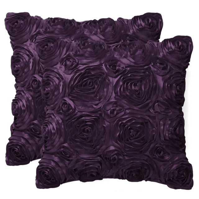 Unique Bargains Decorative 3D Satin Rose Flower Throw Pillow Cover Shells Pure Floral for Sofa,16' x 16', 2Pc